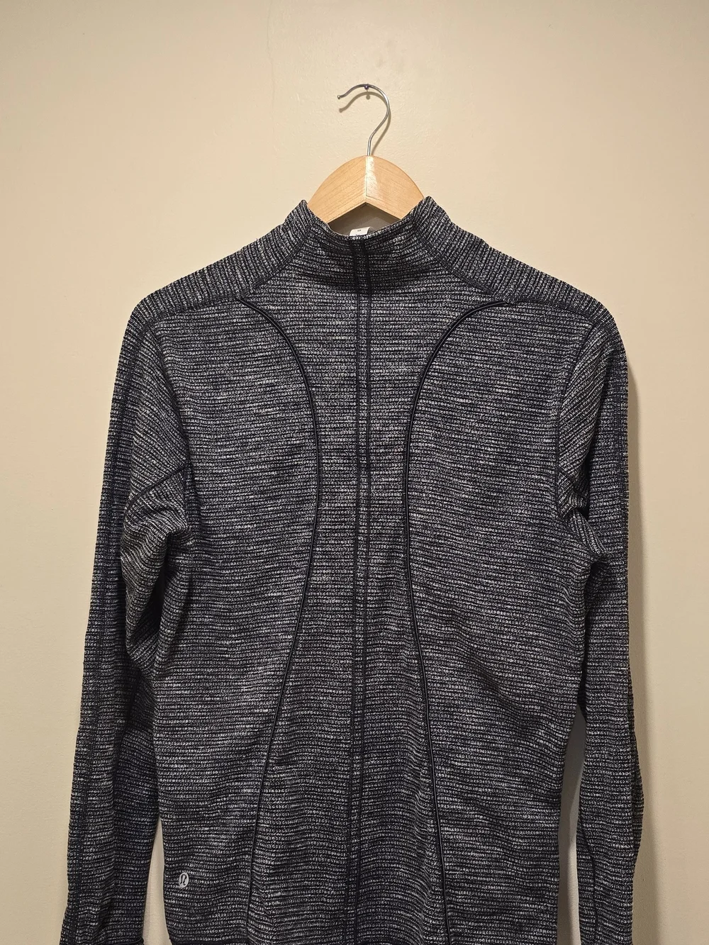 Lululemon Run Briskly 1/2 Zip Pullover Jacquard Black White Space Dye Jacket, 12